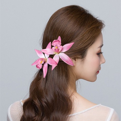 2PCS Simulation orchid hairpin bridal headdress wedding dress accessories dance performance seaside holiday hair accessories